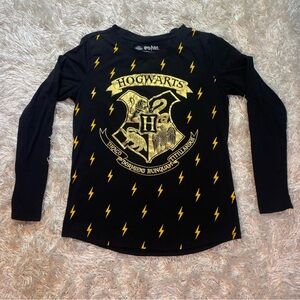 Harry Potter Hogwarts Long Sleeve Shirt Black Gold Girls Size XL 14/16